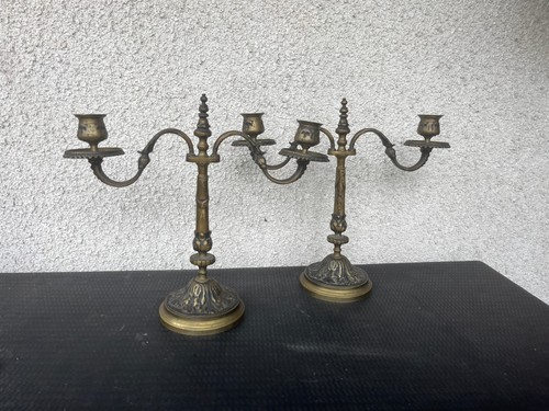 Paire bougeoirs anciens à - paire,