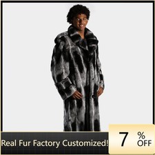 Men's Genuine Fur Chinchilla Coat Real Rex Rabbit Fur Gilet Lapel Collar Outwear