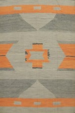 Tapis Kilim Réversible À Motifs Gris Et Orange 10x13 Pour Salons