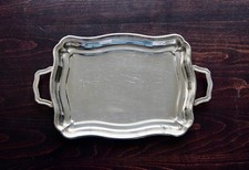 Plateau rectangulaire vintage en métal argenté brillant - Style bistrot