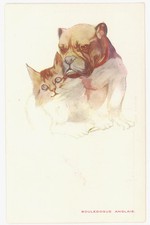 CPA ENGLISH BULLDOG & CAT BY DE MALLY