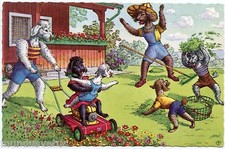 FANCY CHIENS. POODLES. DOGS. POODLE. LAWN MOWER. LAWN MOWER