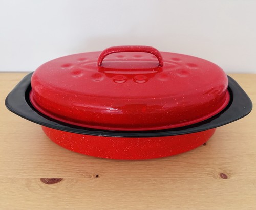 Plat four émaillé rouge - émaillé,