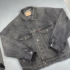 Vintage Levi's Denim Jacket Mens Extra Large Black Faded Trucker Made in USA 90s