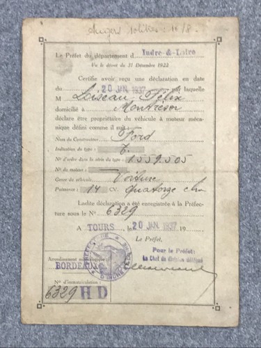Carte grise ancienne - ,, ford