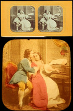 stereo view LA LECON DE PIANO COQUINE circa 1860-70 / polyorama fabric 