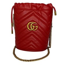 Gucci Calfskin Matelassé Mini GG Marmont Bucket Bag – Hibiscus Red