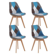 Lot de 4 Chaises en Patchwork Tulip avec coussin rembourré Salle à manger Bleu