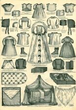 1869 Antique Fashion Engraving Crib Kids Bed Magazine