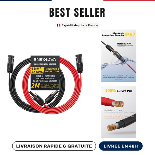 Câble solaire 4mm 6mm 2m - 4mm²/6mm²,