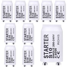 10 Pièces Starter Neon S10 Starter Tube Fluorescent 4-80W 200-240V Remplaceme...