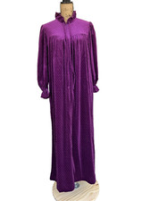 Vintage Miss Elaine Maxi Velour Robe 1/2 Zip Ruffle Collar Embossed Tie Collar