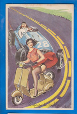 Comic scooter vespa lambretta, girl, pinup, vintage postcard