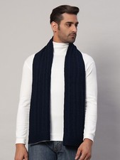 Hommes Hiver Chaud Main Tricoté Cachemire Écharpe Foulard Solide Bleu Laine