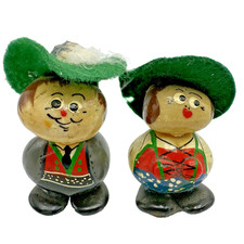 Vintage 1970s Hand Painted Rock People Bavarian Couple Felt Hats