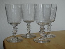 VAL SAINT LAMBERT 4 RED WINE GLASSES CRYSTAL FLORAL ENGRAVING ht 12 cm