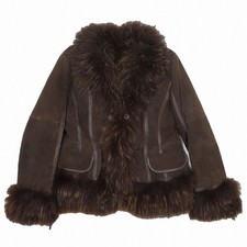 Mouton Rabbit Fur Coat Chinese Raccoon Fur Women’s Dark Brown Size 11AR Used