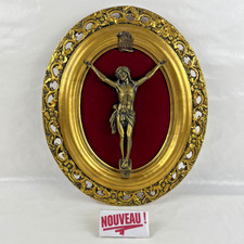 ➜CADRE/TABLEAU RELIGIEUX ovale de Jésus-Christ encadrement en bois doré velours
