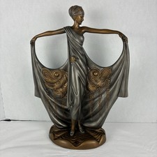 Austin Sculpture S. Romo Bronze Tone Art Deco Woman Figurine 15"x11.5"