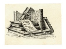 1850 1860 MARTIN HELDT BINDER Rare Label Ex Libris Engraving Antique Books