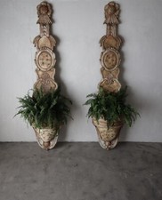 8ft Tall Pair of Antique European Wood Jardiniere Planters
