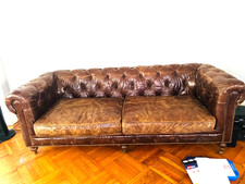 Vintage Chesterfield Sofa Cigar Brown leather Carolina Leather House Inc Tufted