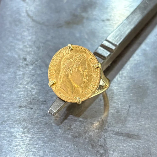 Bague pièce jaune 750 - -,