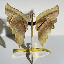 96g Natural Crystal Fluorite Butterfly Wings Healing Reiki Statue Decor + Stand