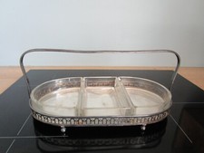 OLD SILVER METAL APERITIF SERVANT TRAY & 3 GLASS RAMEKINS