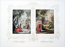 COMEDY ACTORS and COMICAL RENDEZ-VOUS - color board (Watteau & Janinet)