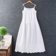 Coton Mélange Jupon à Lanière Midi Robe Cami Floral Dentelle Bordure sans Manche