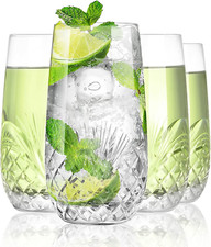 Hand Cut Highball Glasses Crystal (Set of 4, 17Oz) - Elegant Water Juice