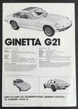 GINETTA G21 Car Sales Specification Leaflet c1970