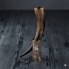 Corne à boire viking avec support - véritable corne de bœuf, bord en...