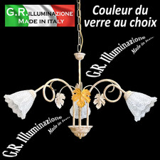 lustre classique ivoire or 3 lumières lampe suspension verres au choix AUTUNNO