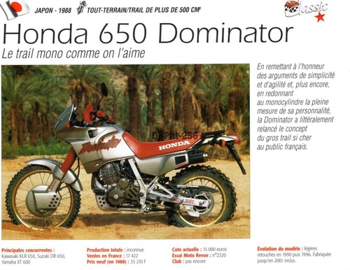 Fiche moto honda - fiche, nx