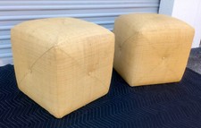 Pair Of Cube Tufted Woven Poufs Footstools Ottomans