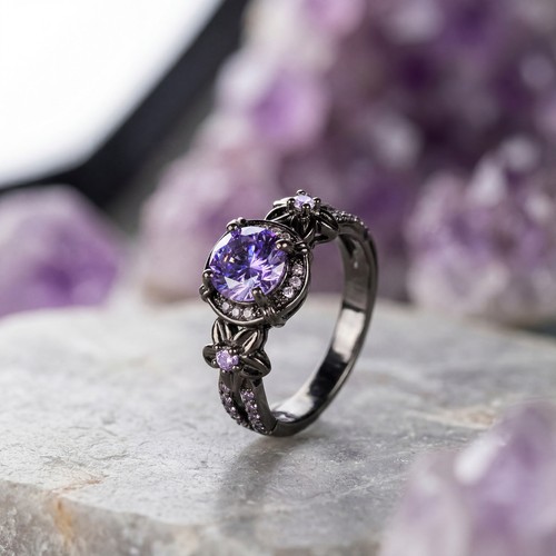 Bague noire améthyste taille - améthyste,