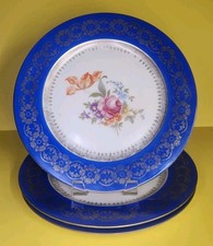 Set Of 3 Johann Haviland Waldershof Bavaria Dinner Plates Floral Gold Rose 10.75