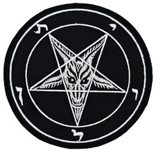 BAPHOMET SIGIL WHITE INVERTED GOAT (circle border) EMBROIDERED PATCH