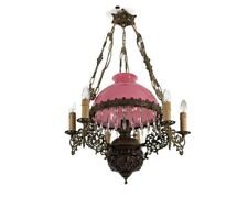 lampe Belge Antique Chandelier Pink Opaline glass Shade Brass 7 lights  Mytholog