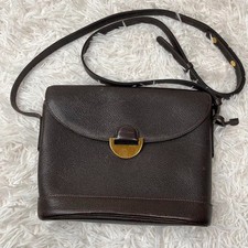 DELVAUX Shoulder Bag Dark Brown Gold Leather 8.7 x 7.3 inch Japan Authentic