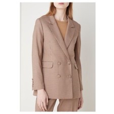 Selected Femme Women Gabri Lea Checked Double Breasted Blazer Orange Blue Size S