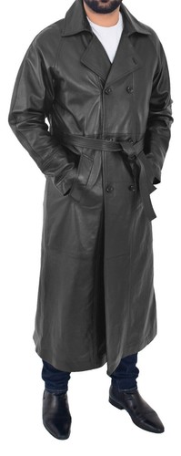 Manteau long cuir noir - cuir, pour