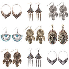 Women Vintage Bohemian Boho Charm Alloy Carved Flowers Punk Dangle Earrings Gift