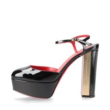 Christian Louboutin Patent Leather Strap Pumps 36.5 Ladies' Black Thick bottom m