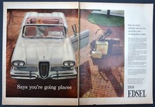 1958 Ford Edsel White Convertible Going places Vintage Original Print 2 page ad
