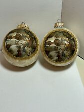 2 Vintage Krebs West Germany Masters On Silk Govaerts “Winter” Balls Ornaments