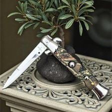  Stilleto Schlass Green Camouflage Hunting/Fishing Quick Open Stop Notch 