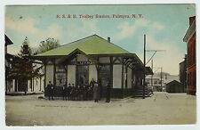  Old Postcard  Railroad  Depot Electric TROLLEY Station - Palmyra NY 1916 RS&E